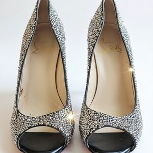 Christian Louboutin Sparkling Silver Peep-Toe Heels
